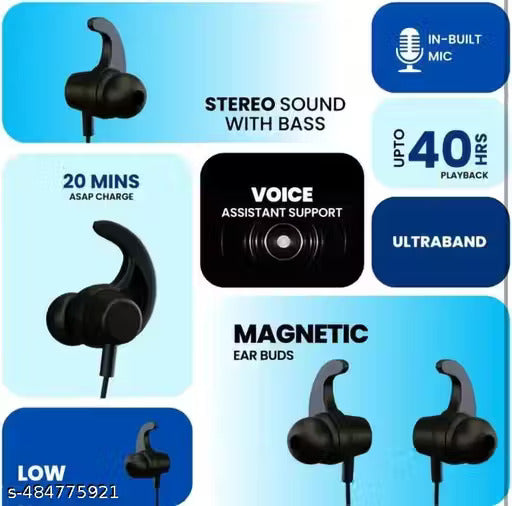BT 235V3 Black Bluetooth Neckband | Wireless Neckband | Clear Sound Quality With Powerful Bass 20HR Battery Type C Fast Charge Magnetic Lock | Premium Metal Look & Clear Mic Sound | Bluetooth Headphones